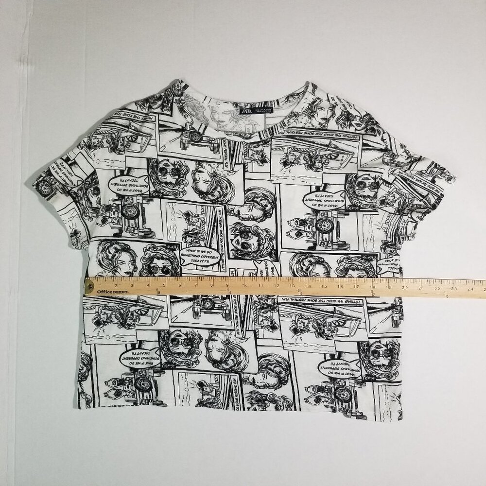 Zara Women Comic Print Top Black/White Small - Picture 4 of 8